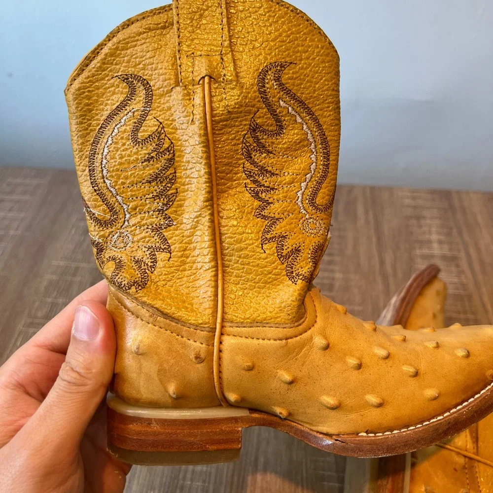 Carreta Kids Size 6‎ Brown Ostrich Print Cowboy Western Boots
